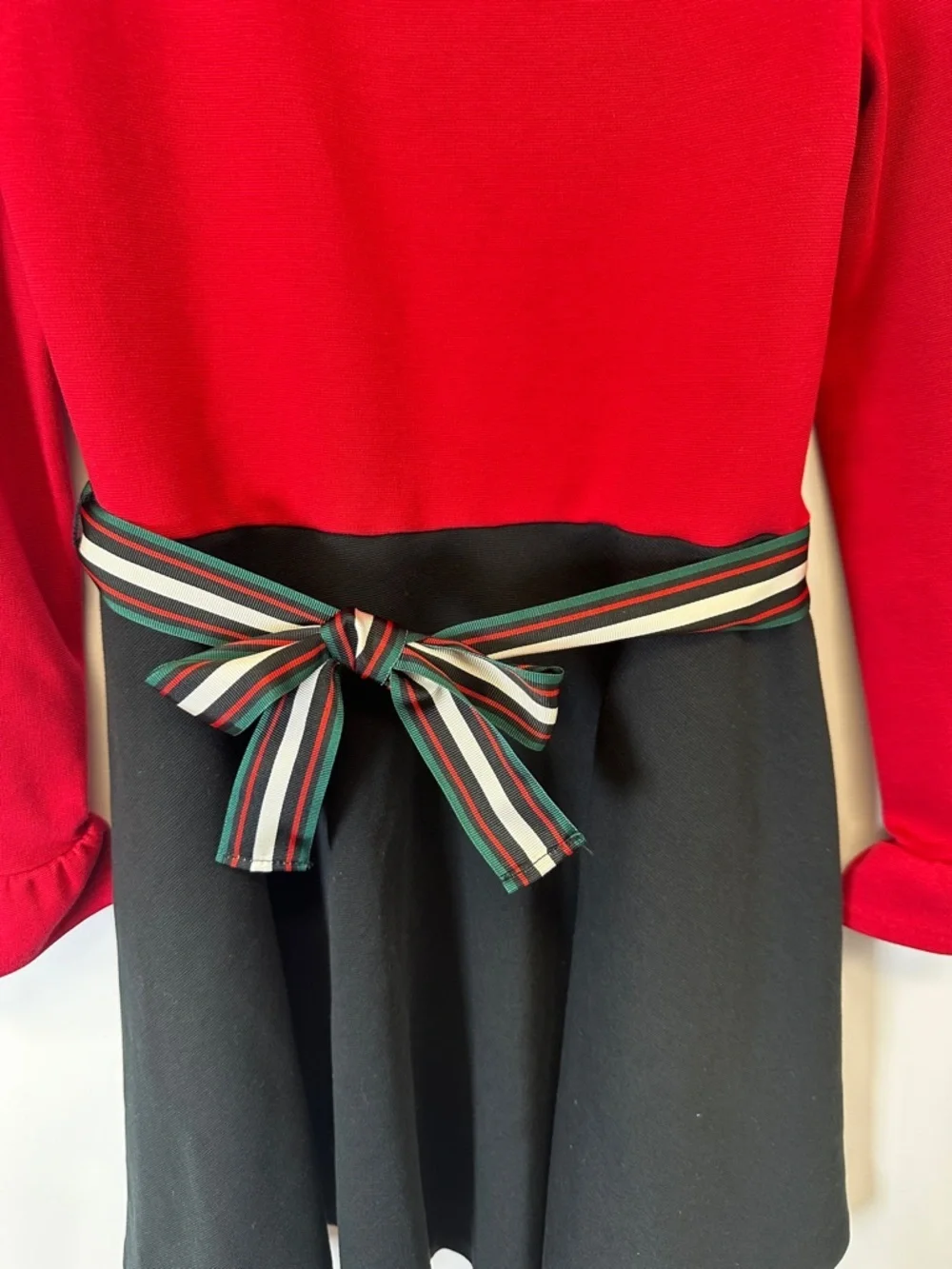 Polo Ralph Lauren Girls Red Black Ponte Dress Bow Holiday Party M 8/10